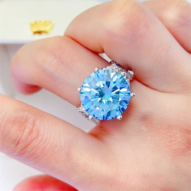 10 Karat Blue Moissanite Luxury Full Diamond Female Ring