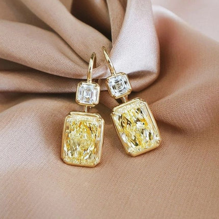Yellow Diamond Square Zircon Female Earrings