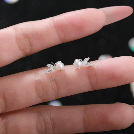 S999 Sterling Silver Pure Silver Stud Earrings Female Water Drop Ear-caring Shell Pearls