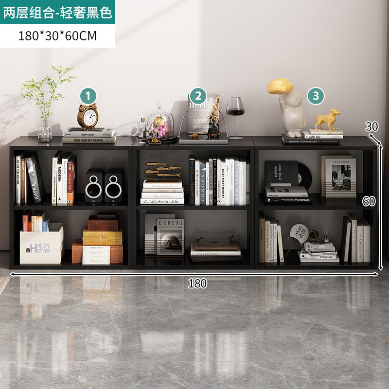 Bibliothèque noire eprolo avec étagères en grille pour rangement au sol ou au mur, idéale pour chambre ou espace de vie.