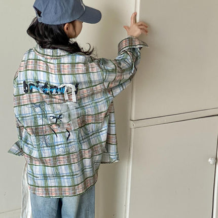 Little Red Fish Girls' Plaid Shirt Spring Clothes