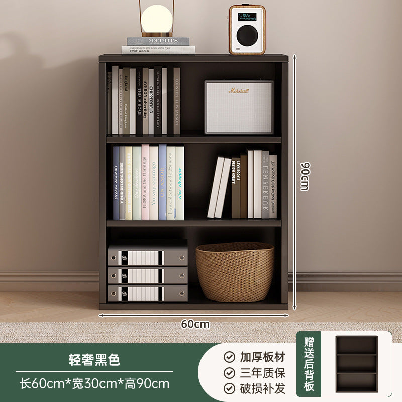 Bibliothèque eprolo noire avec étagères en grille, rangement pour chambre ou salon, meuble de stockage au sol.