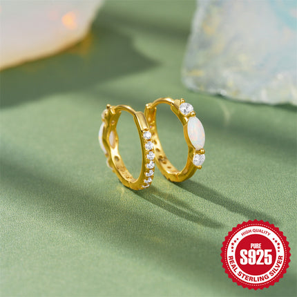 Korean Style Light Luxury Minority All-match S925 Sterling Silver Round Micro Inlaid Zircon Opal