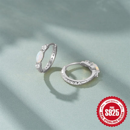 Korean Style Light Luxury Minority All-match S925 Sterling Silver Round Micro Inlaid Zircon Opal