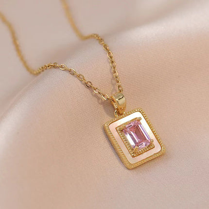 Internet Celebrity Square Sugar Color Zircon Niche New Style Design Pendant Elegant Necklace