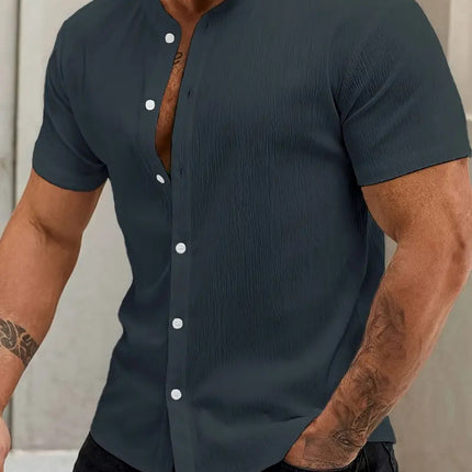 New Cardigan Stand Collar Men's Short-sleeve Shirts