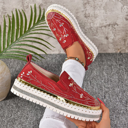 Casual Sneakers Slip-on Rhinestone Platform Thick Bottom Shoes