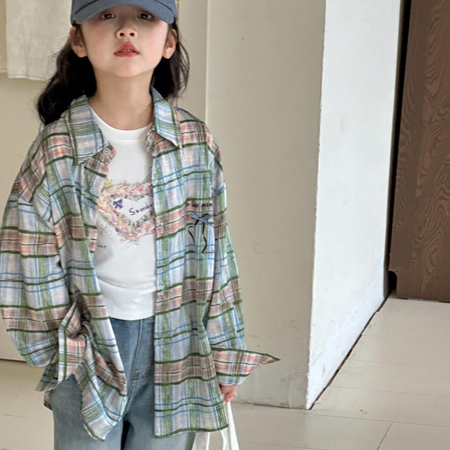 Little Red Fish Girls' Plaid Shirt Spring Clothes