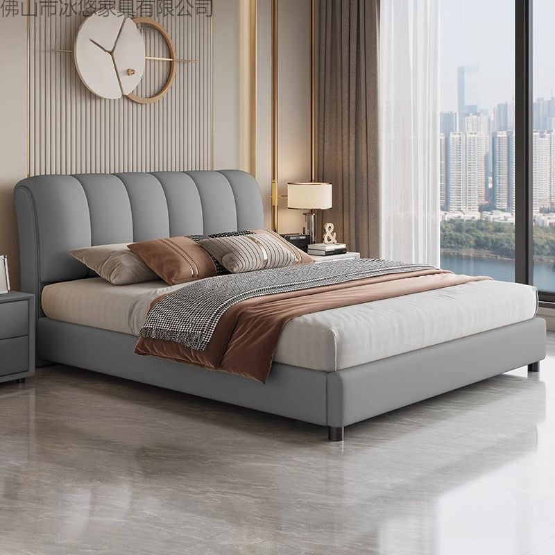 Lit double moderne en bois massif avec rangement, style élégant, pour petit appartement ou chambre principale, marque eprolo.