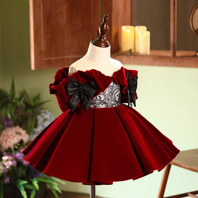 Girls Wine Red Little Girl Princess Dress