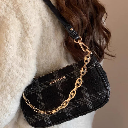 Women's One-shoulder Crossbody Smoky Plaid Underarm Bag