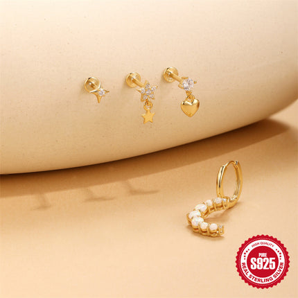 S925 Sterling Silver Shiny Diamond-encrusted Opal Zircon Earrings