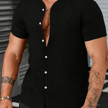 New Cardigan Stand Collar Men's Short-sleeve Shirts