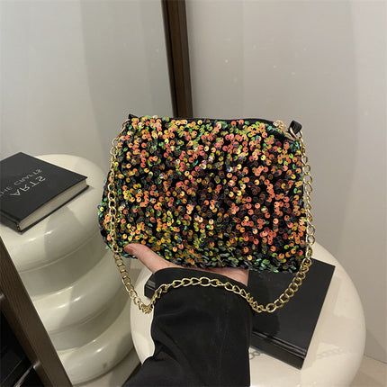 Contrast Color And Versatile Sequined Underarm Bag For Women