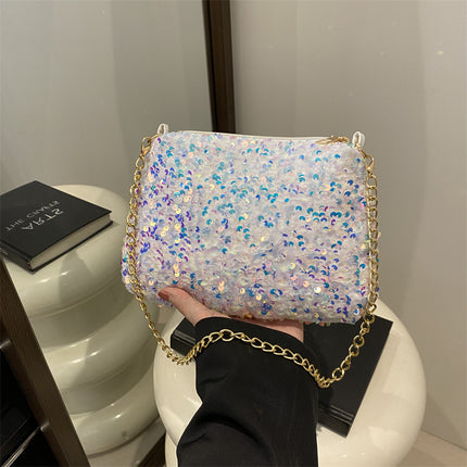 Contrast Color And Versatile Sequined Underarm Bag For Women