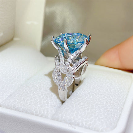 10 Karat Blue Moissanite Luxury Full Diamond Female Ring