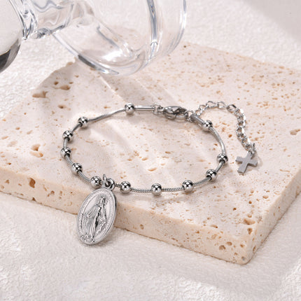 Cross Oval Stainless Steel Bracelet