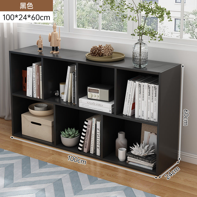 Bibliothèque noire eprolo avec étagères en grille, meuble de rangement au sol pour chambre ou salon, style moderne et pratique.