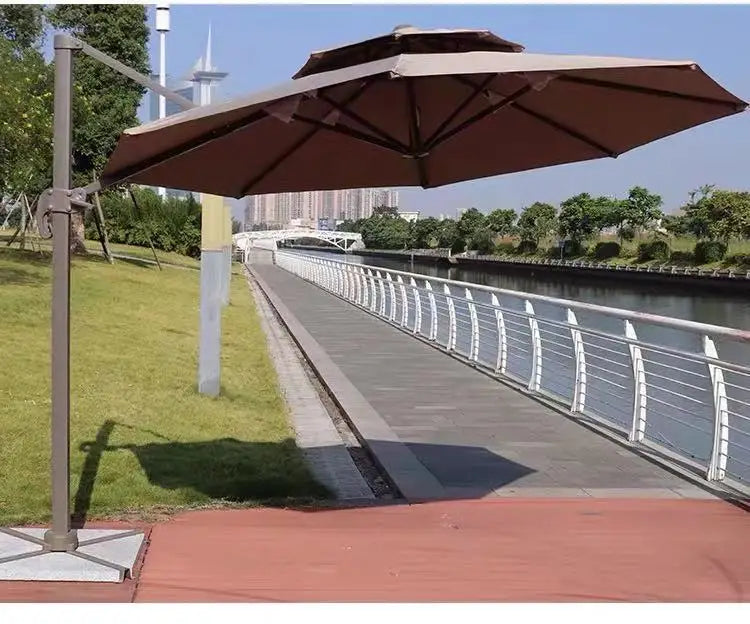 Parasol d'extérieur Villa Novah pour balcon, tissu résistant au vent et au soleil, avec structure en aluminium robuste