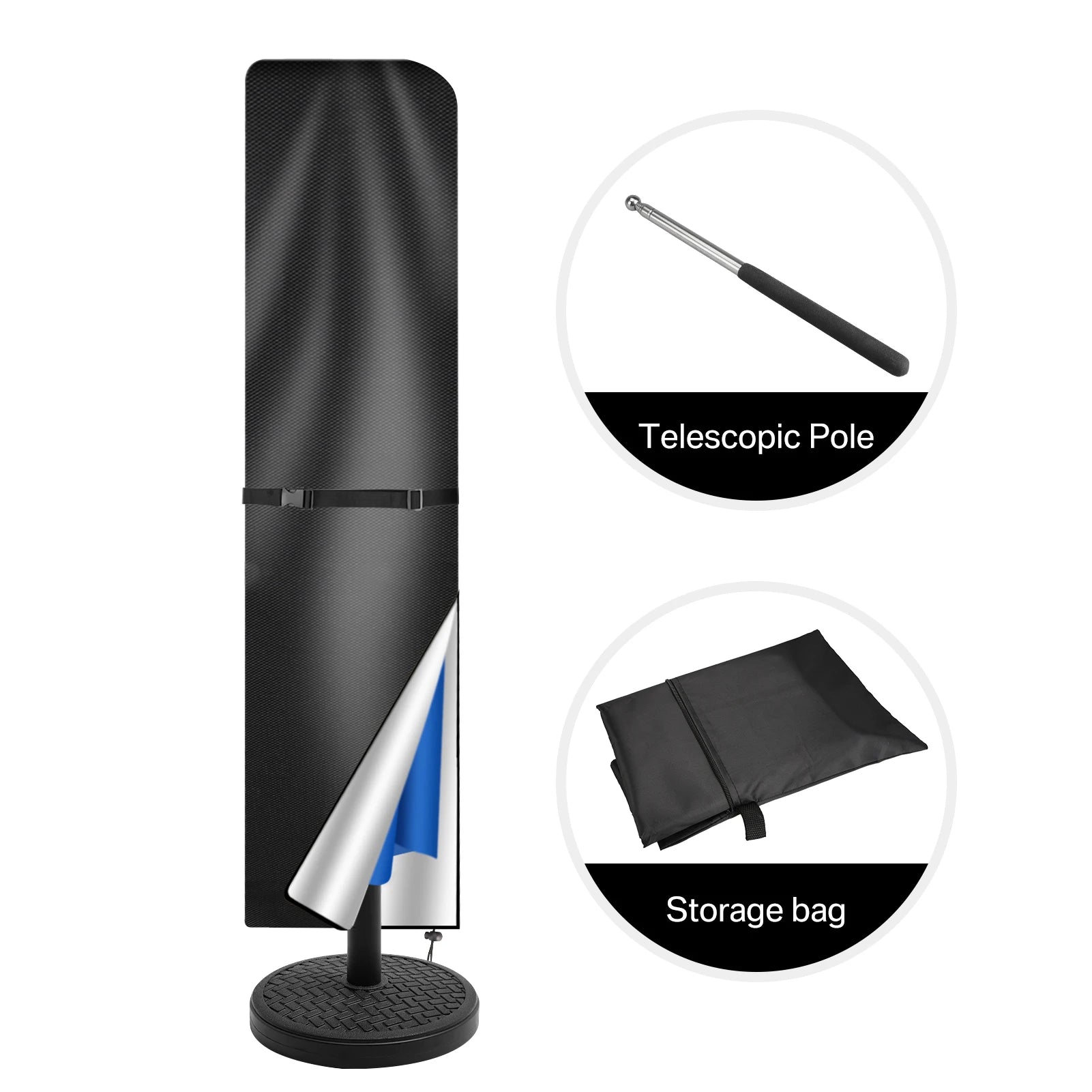 Housse imperméable pour parasol droit Novah, protection résistante pour parasol contre la pluie et la poussière.
