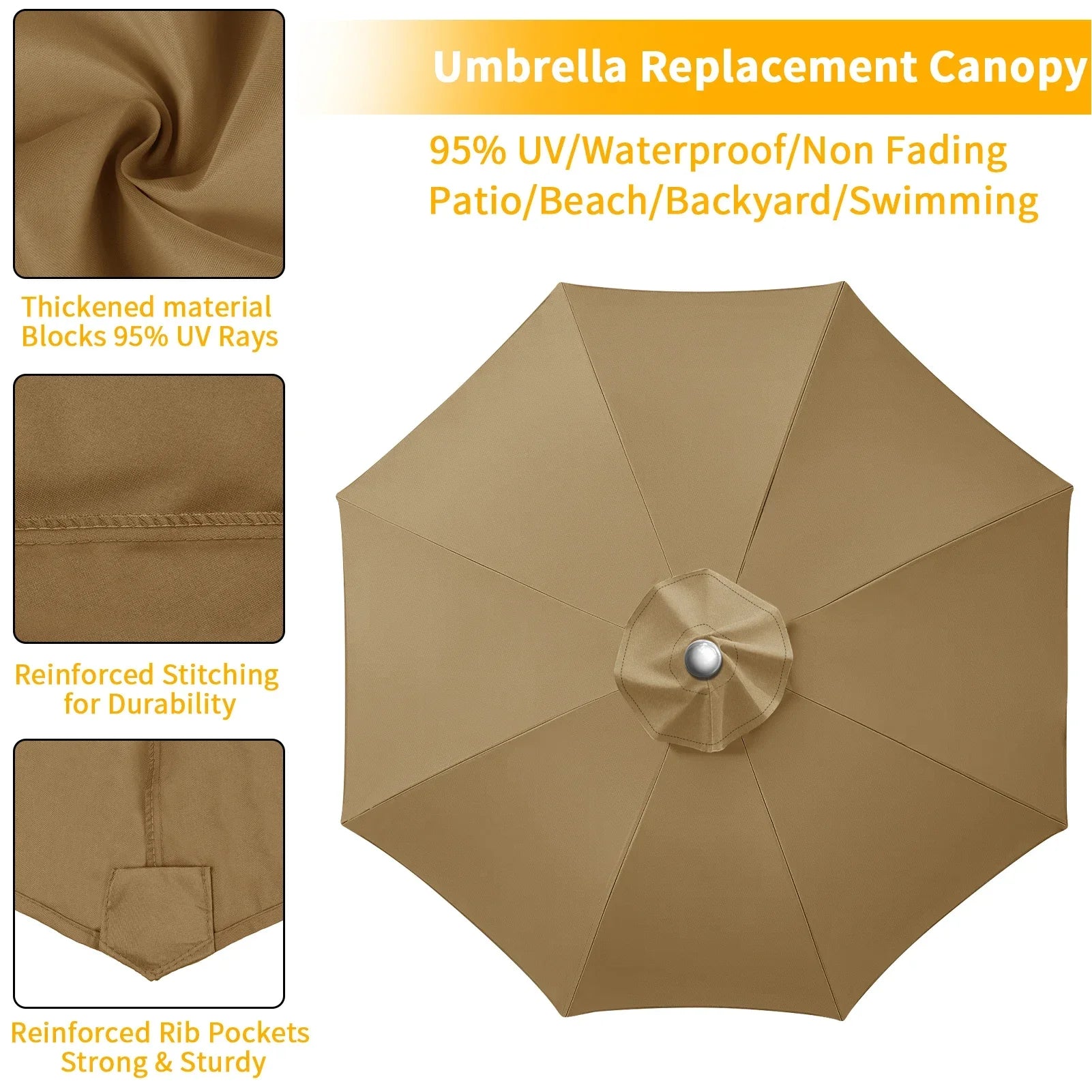 Tissu de parapluie remplaçable pour parasol de jardin Novah, tissu de protection pour canopy extérieur et patio.