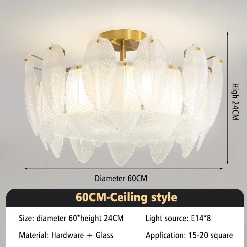 Luminaire moderne de plafond Novah, chandelier élégant avec design contemporain et abat-jours en verre transparent.