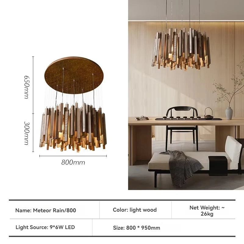 Lustre en bois de style ferme pour restaurant, éclairage décoratif en bois massif avec bougies, par Novah