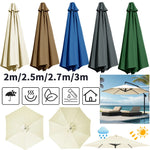 Canopée de parasol universelle Novah, remplacement pour parasol, tissu résistant, couleur beige, vue de face sur le parasol.