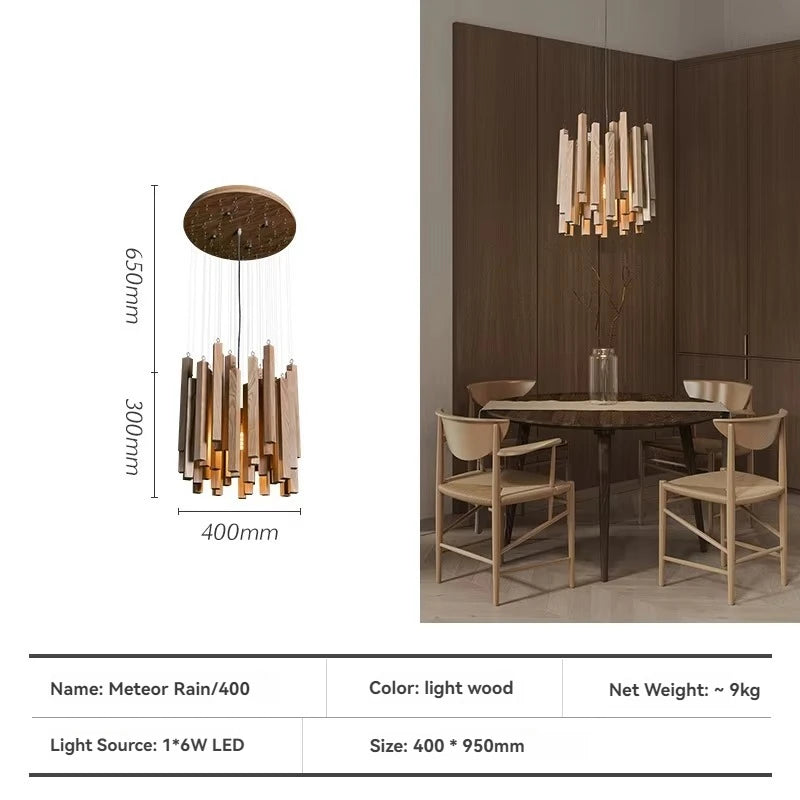 Lustre en bois de style ferme pour restaurant, modèle Novah, avec plusieurs branches en bois rustique et bougies décoratives.