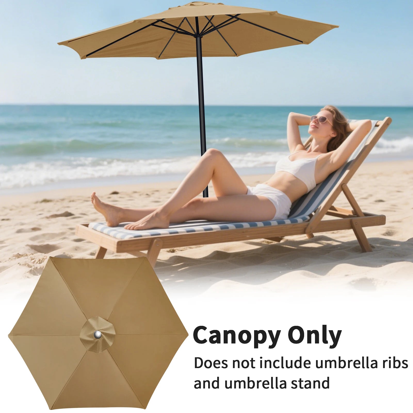 Canopée de parasol universelle Novah, remplacement pour parasol, tissu résistant et protection contre le soleil, vue de face
