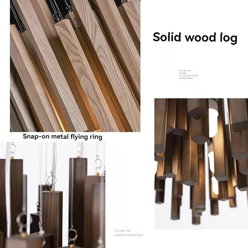 Lustre en bois de style ferme pour restaurant, éclairage rustique avec plusieurs branches et bougies, marque Novah.