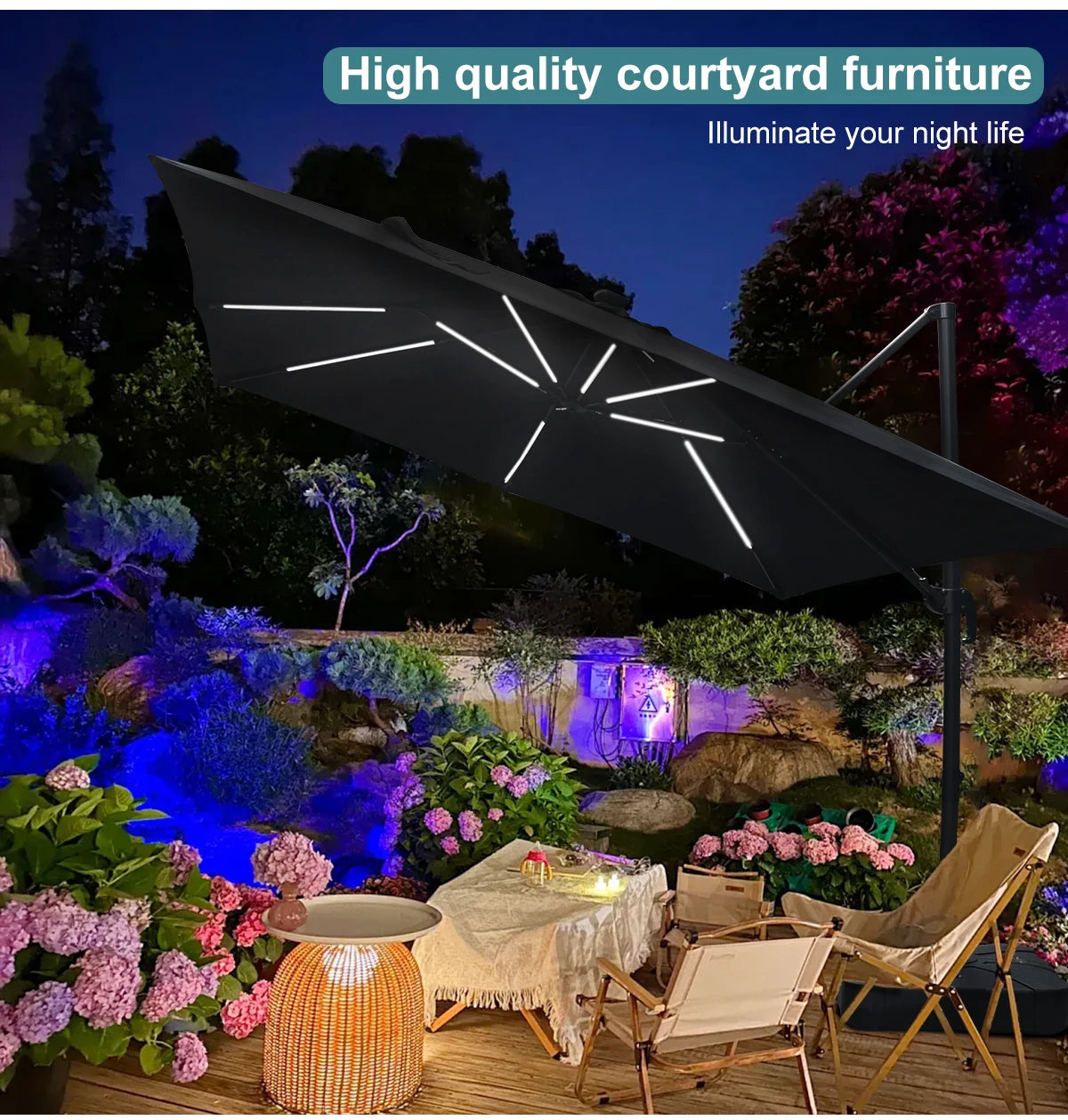 Parasol ModernGarden Bali de Novah avec toile beige et structure en bois pour jardin ou terrasse