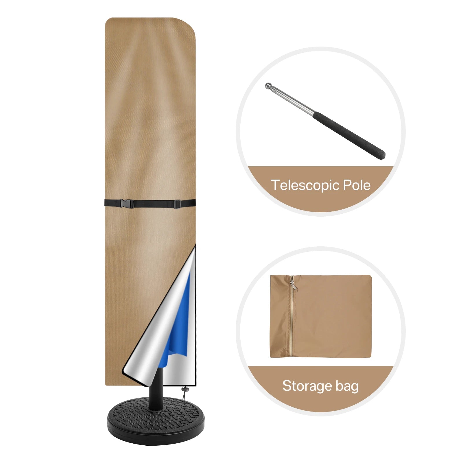 Housse de protection imperméable pour parasol droit Novah, couvre-sol pour parasol extérieur, résistance à l'eau et aux intempéries