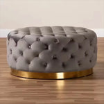 Pouf rond en velours moderne de la marque Novah, ottoman élégant et confortable pour salon ou chambre.