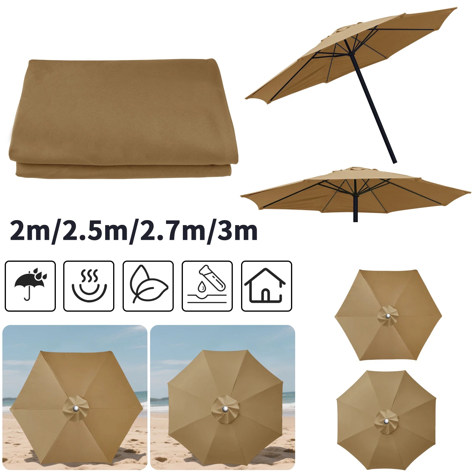 Housse imperméable pour parasol Novah, protection de remplacement pour parapluie extérieur, tissu résistant à l'eau.