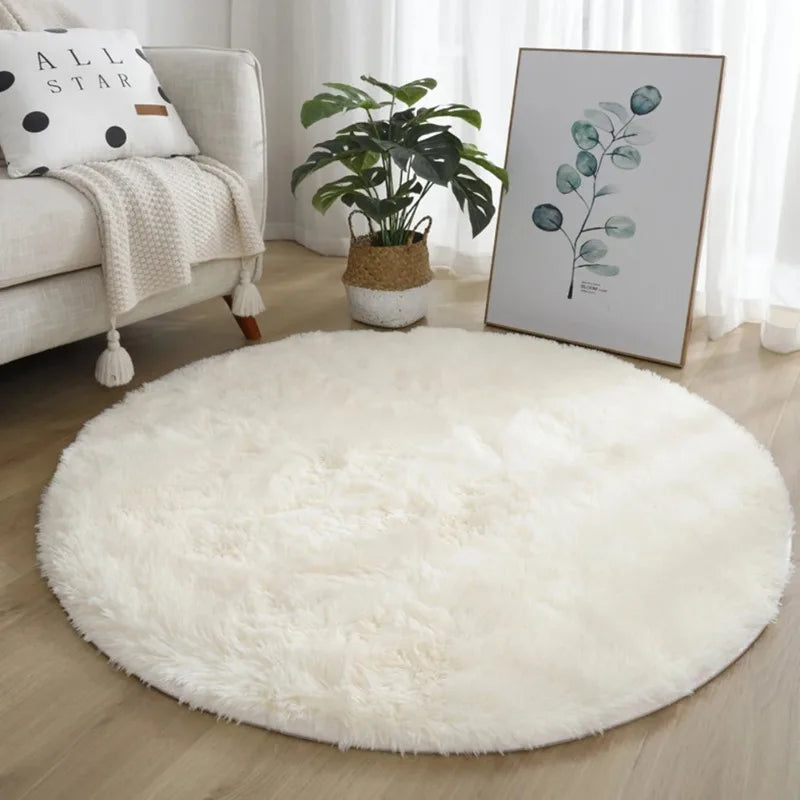 Tapis rond antidérapant shaggy très doux de 60 cm, multicolore, pour salon ou chambre, marque Novah, décor de maison.
