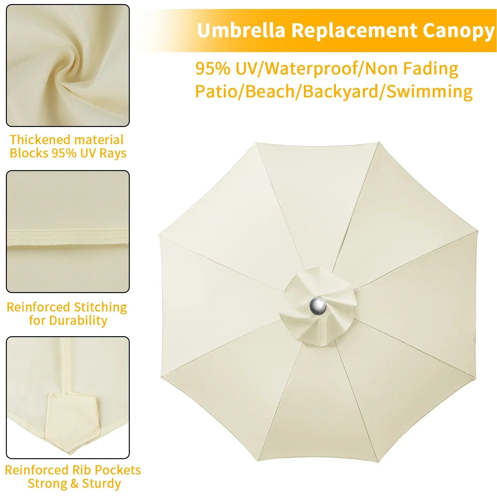 Tissu de parapluie amovible pour parasol de jardin Novah, toile de remplacement pour canopy extérieur de patio.