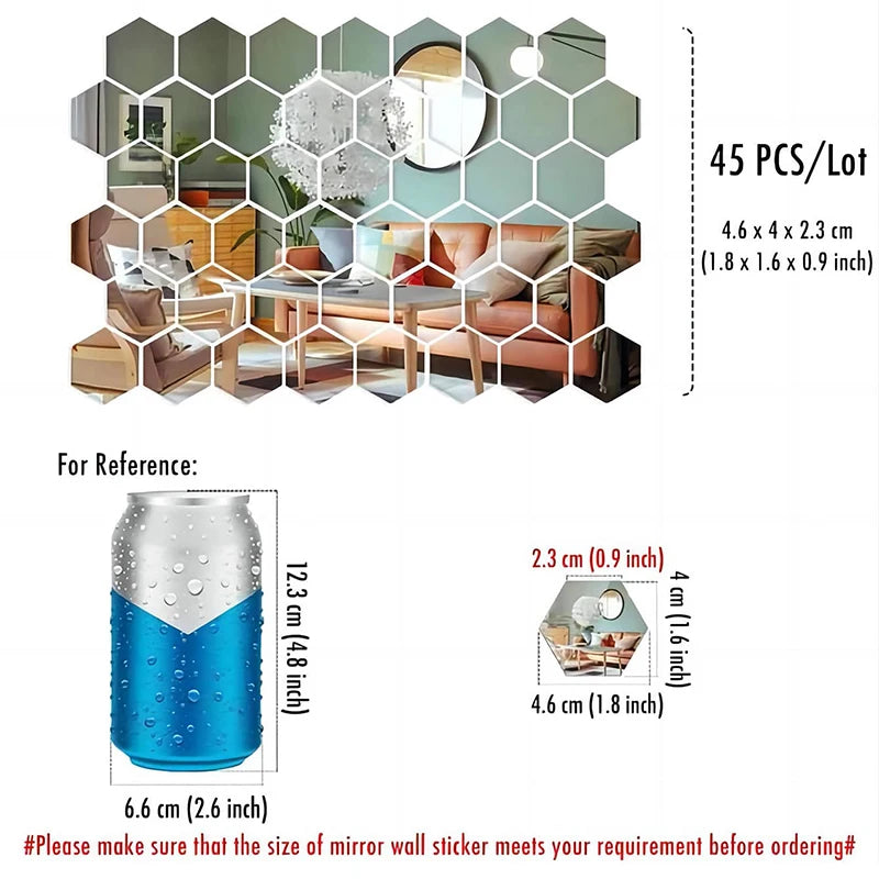 Autocollants muraux en miroir Novah, ensemble de 45 pièces pour décoration intérieure moderne et élégante.