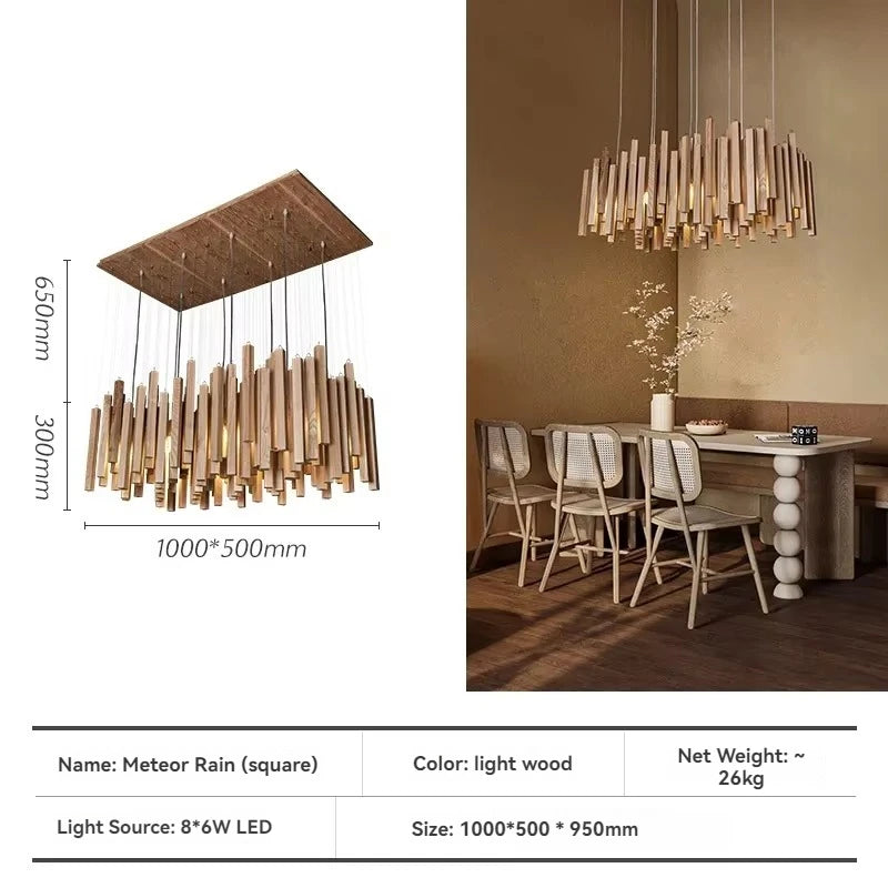 Lustre en bois de style ferme pour restaurant, design rustique par Novah, suspendu avec plusieurs branches et bougeoirs.