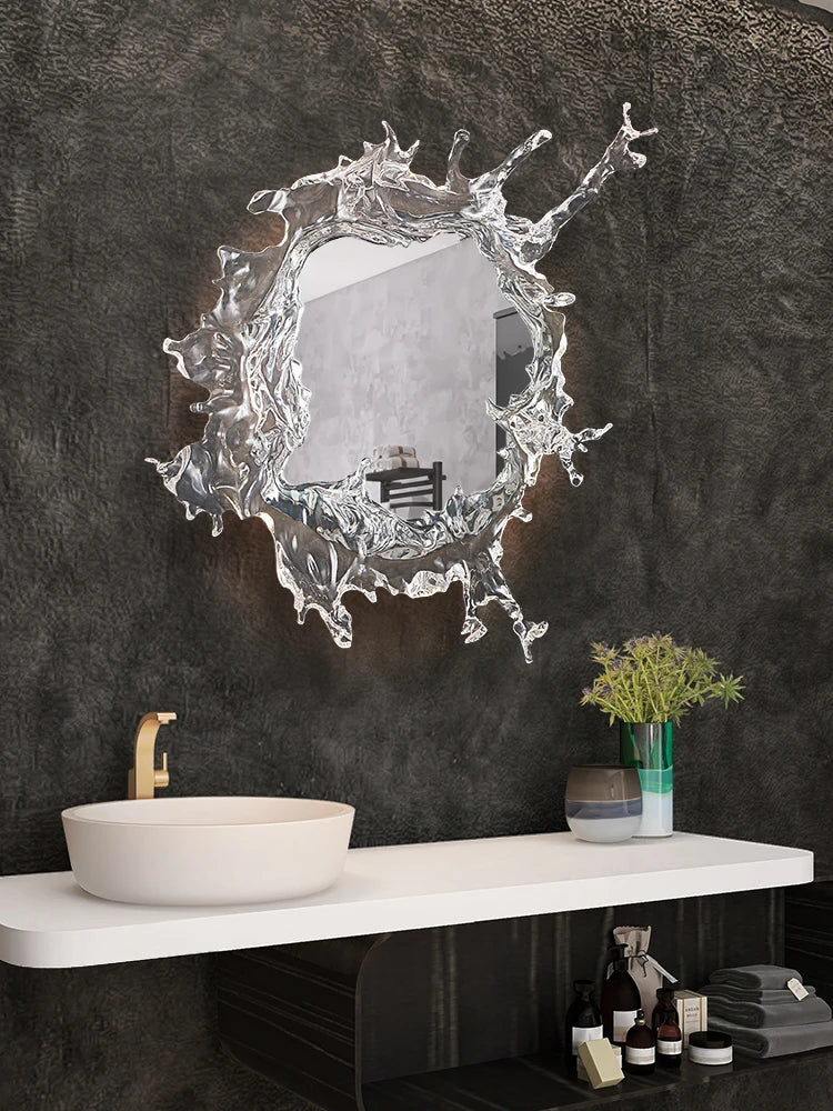 Miroir de salle de bains rond rectangulaire monté sur le mur, design élégant de la marque Novah, reflet clair et moderne