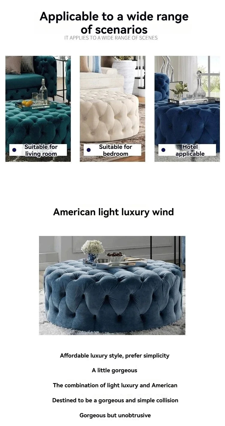 Ottomans ronds modernes en velours Novah, design élégant, assises confortables, tissu velours doux, idéal pour salon ou chambre.