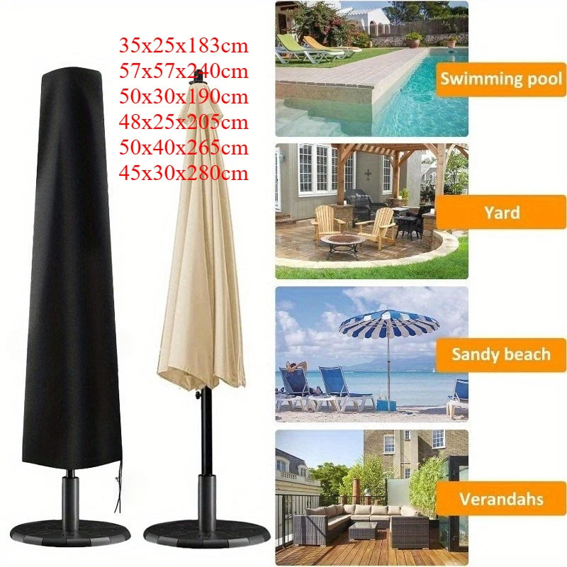 Housse de parasol de jardin Novah pour parasol de patio, protection résistante contre la poussière et la pluie, couleur beige.