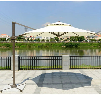 Parasol d'extérieur Novah de 3m, style parasol romain pour plage ou piscine, protection solaire élégante en tissu beige.