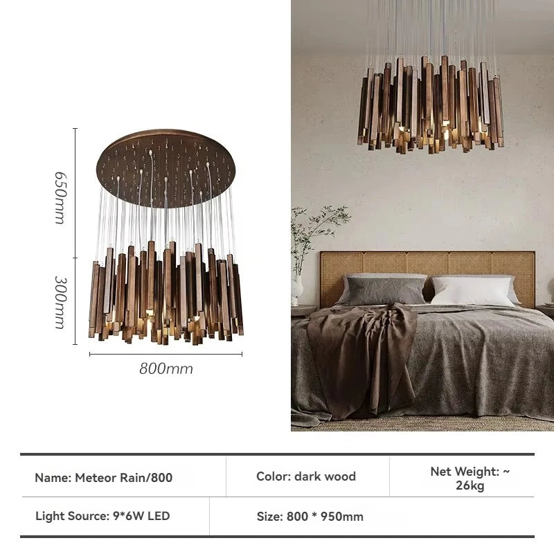 Luminaire en bois de ferme pour restaurant, lustre rustique Novah avec design en bois naturel et ambiance chaleureuse.