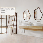 Miroir mural irrégulier avec cadre en bois ondulé, design moderne, miroir décoratif de la marque Novah.