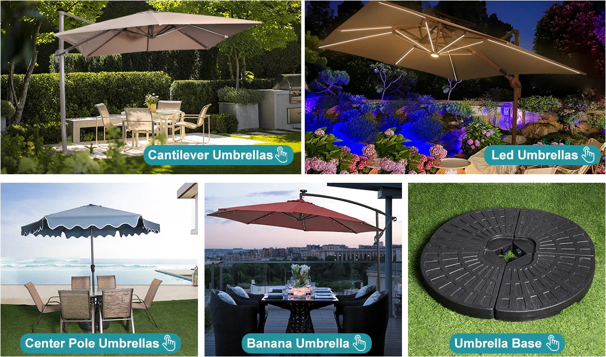 Parasol moderne New ModernGarden Bali de la marque Novah, avec toile beige et structure en bois pour extérieur.