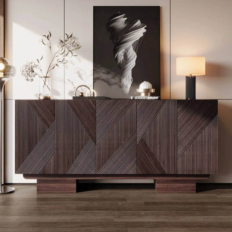 Meuble de rangement debout Novah pour salon, entrée ou bureau avec portes et tiroirs en bois clair.