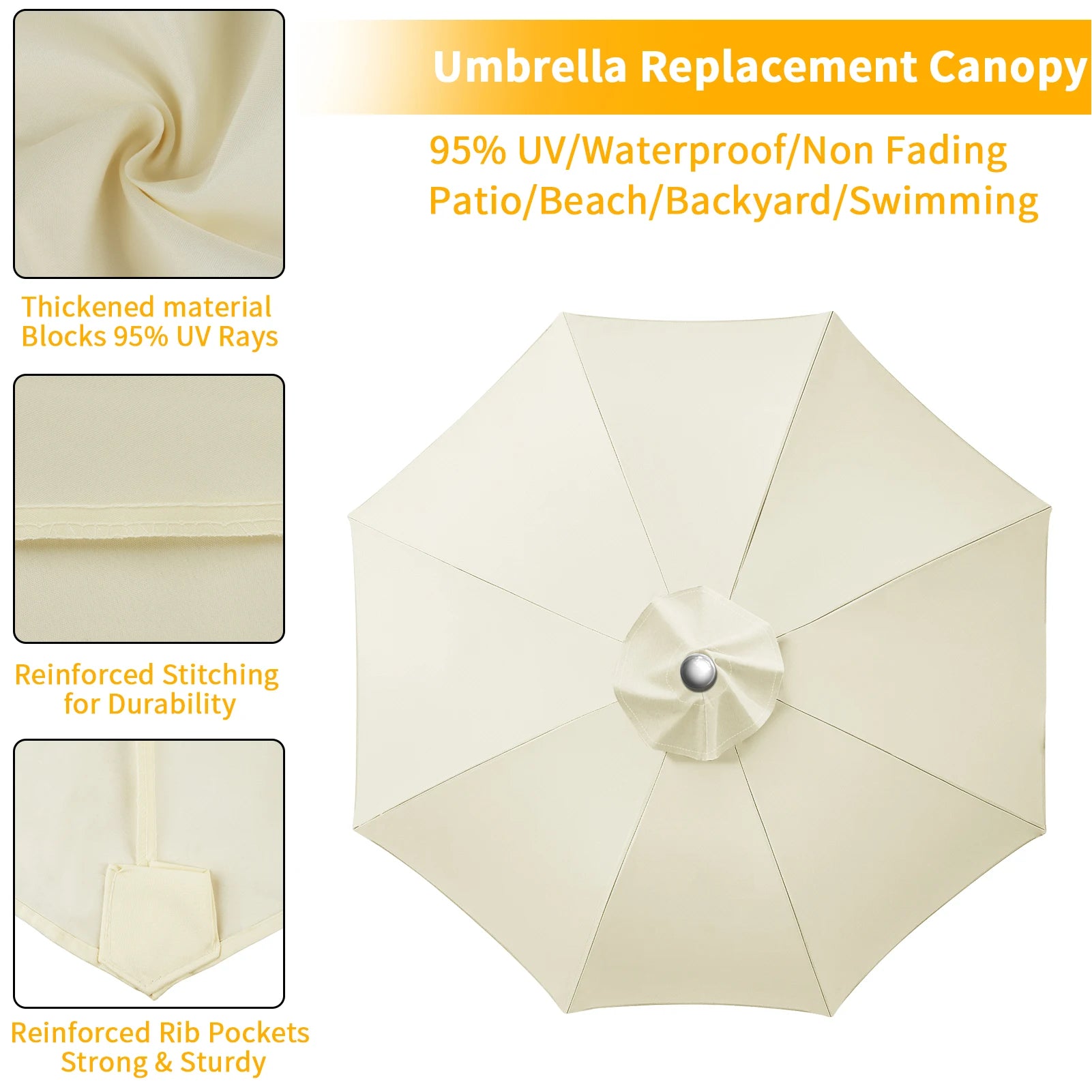 Housse de parapluie universelle Novah pour parasol de remplacement, tissu résistant et protection contre le soleil.