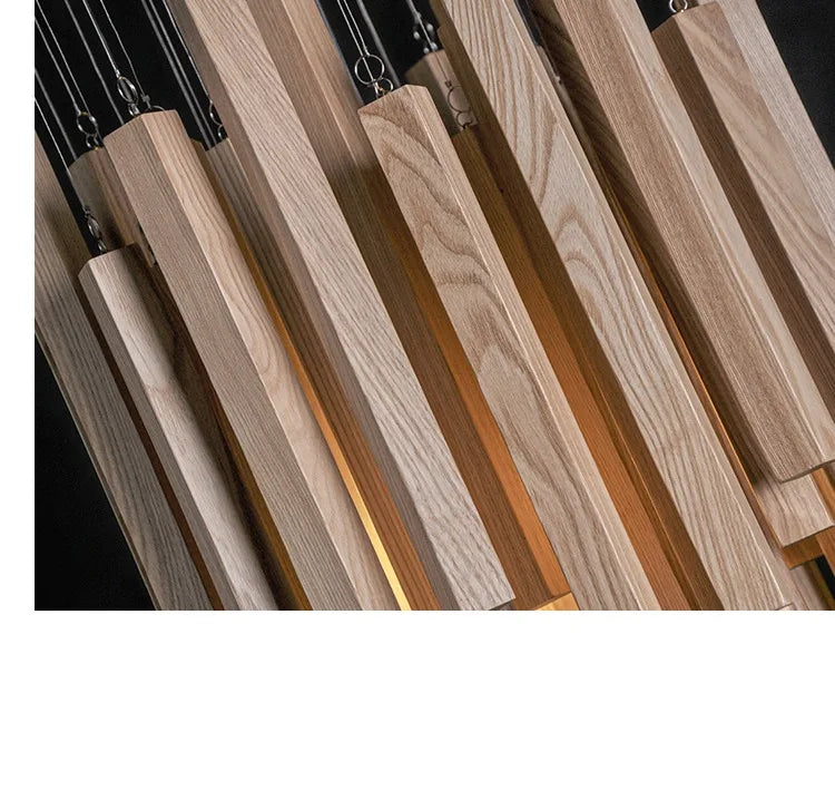 Lustre en bois de ferme pour restaurant, design rustique, avec branches en bois naturel, fabriqué par Novah.