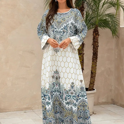 Yahua Floral Print Women's Abaya - Long Sleeved, Regular Style Dress